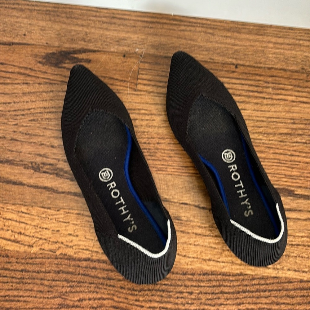 Rothy’s Black Solid The Point Ballet Flats Shoes Size 7.5